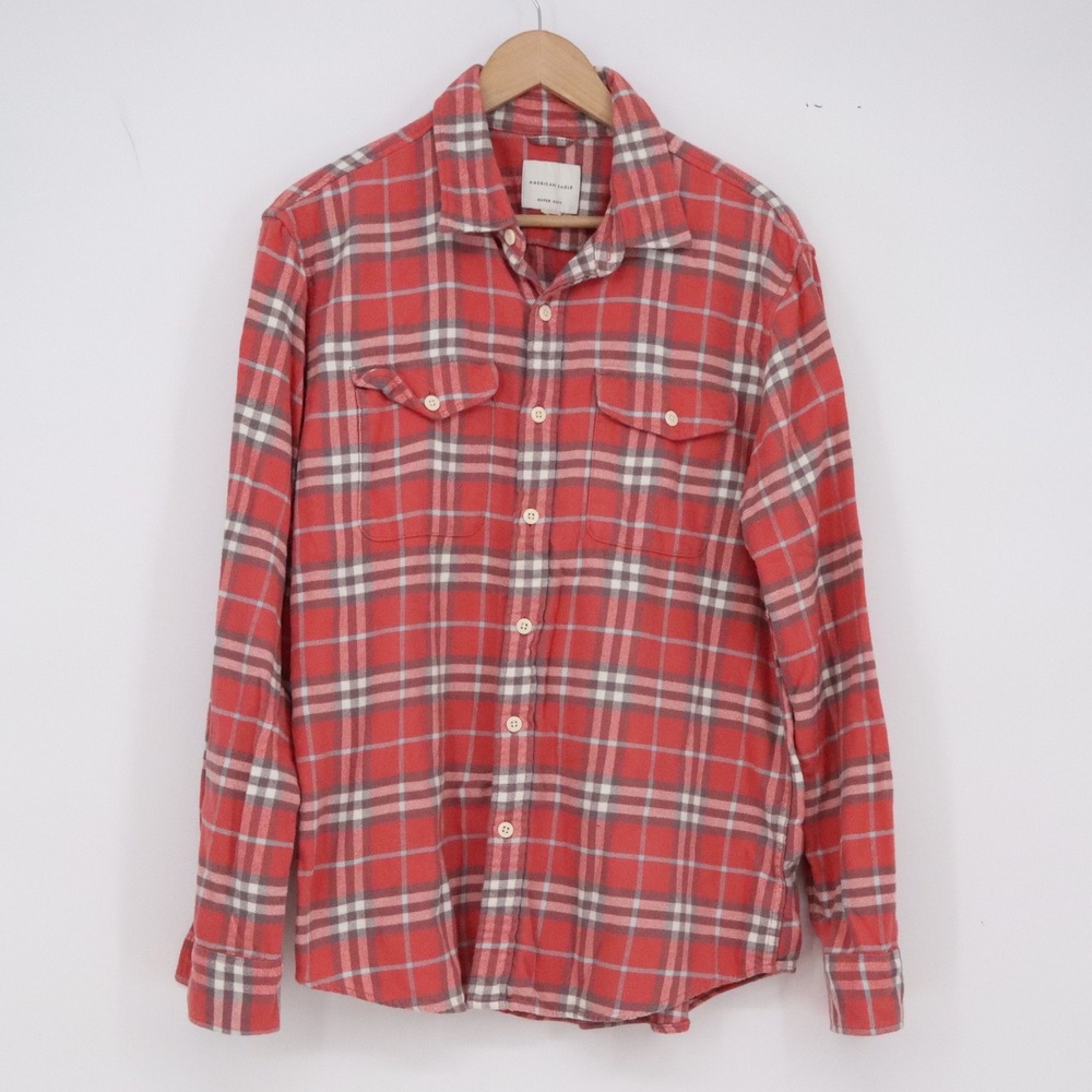 American Eagle Flannel Shirt Mens M Super Soft Red Plaid Button-Down Excellent